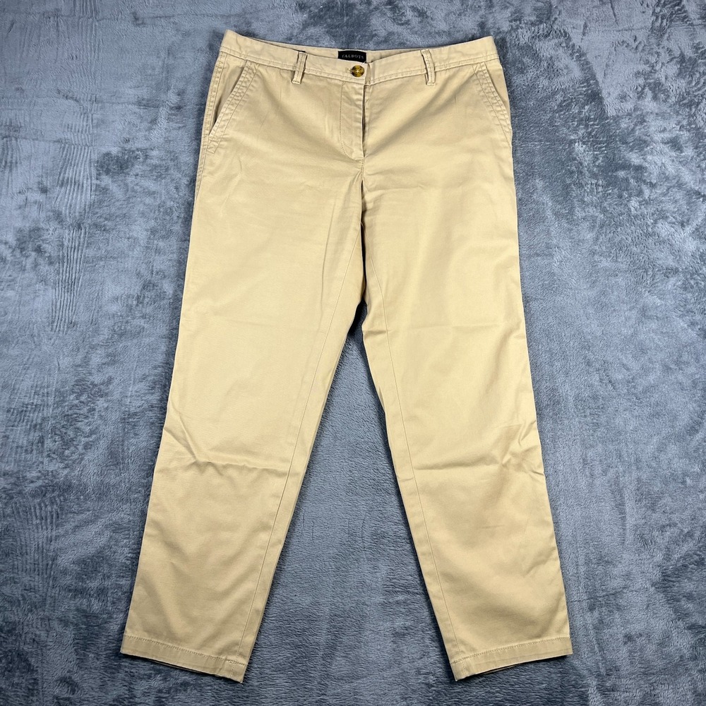Talbots Relaxed Chino Pants Women 6 Petite Beige Cotton Straight Leg Resort Wear